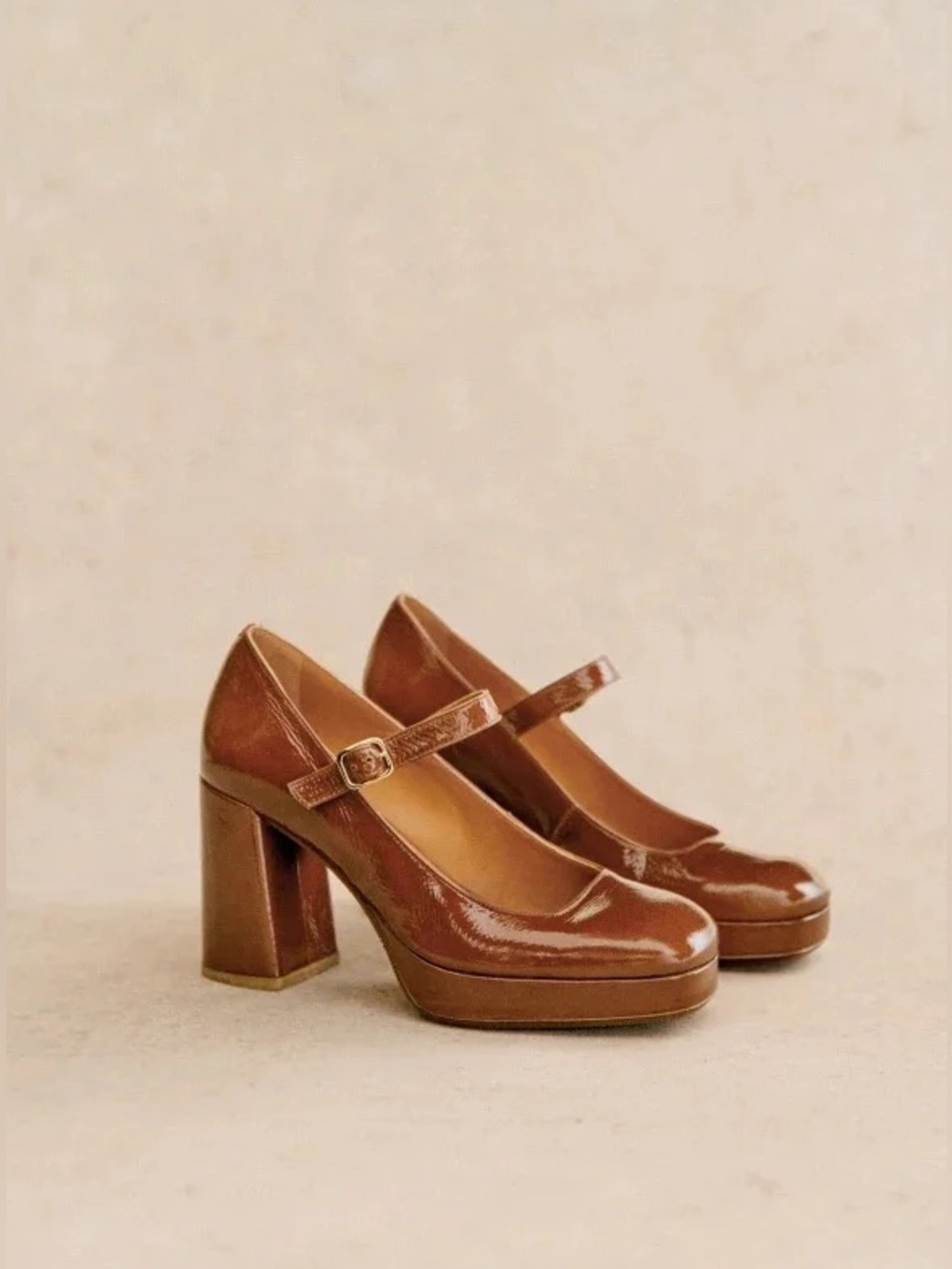 Sézane Georgia High Mary Janes in Polished Camel | US 7 - Picture 5 of 16